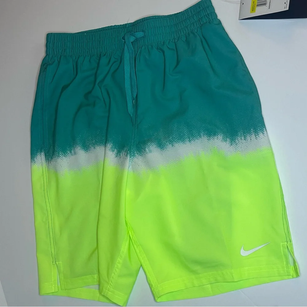 Nike Turquoise and Neon Green Swim Shorts
